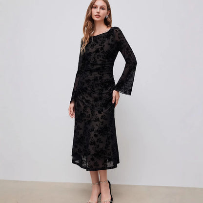 Vestido midi ajustado con efecto desgastado floral