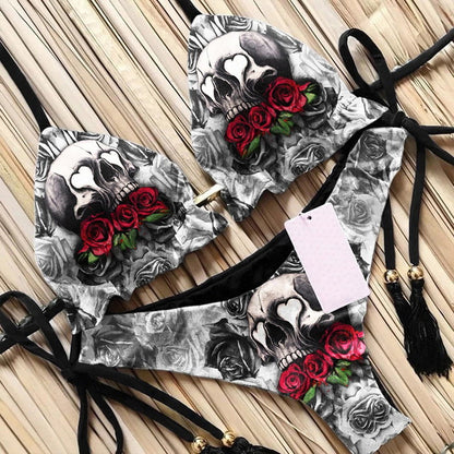 Bikini printed strap swimsuit set backless split swimsuit