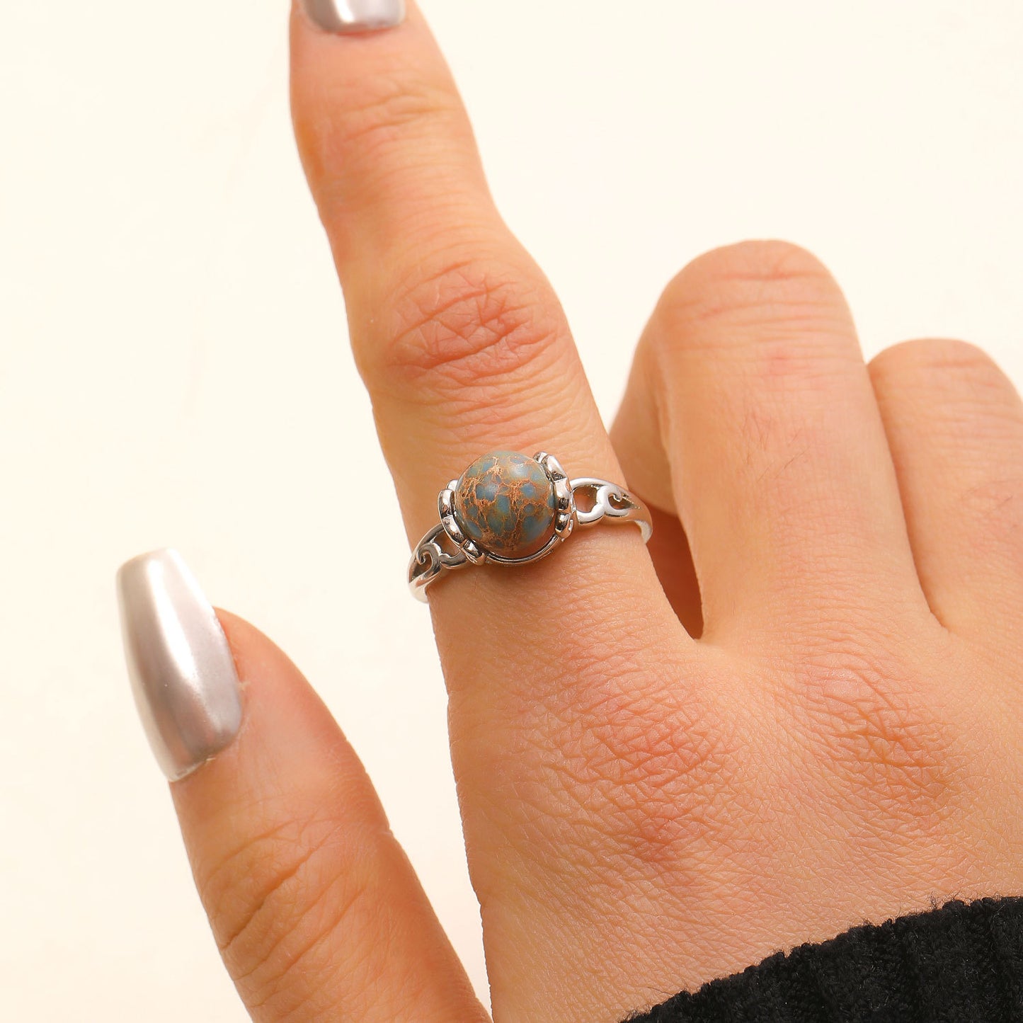 Vintage Natural Stone Open Ring Minimalist Fashion All-Match Band