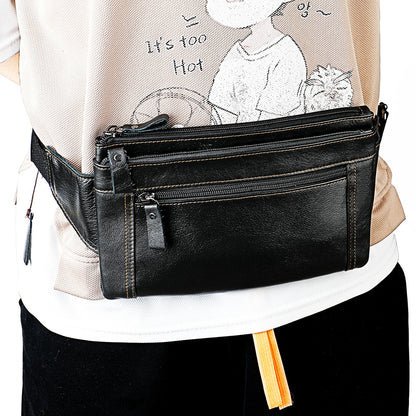 Riñonera multifuncional de piel auténtica para hombre y mujer – Ideal para viajes, deportes, correr y vacaciones, con múltiples bolsillos.