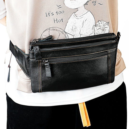 Riñonera multifuncional de piel auténtica para hombre y mujer – Ideal para viajes, deportes, correr y vacaciones, con múltiples bolsillos.
