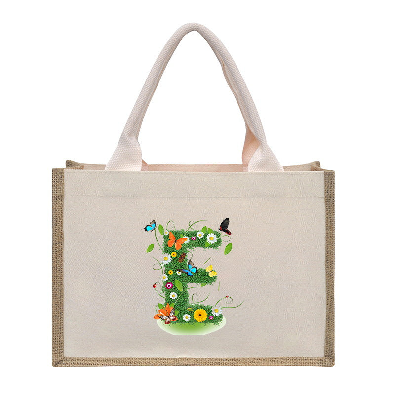 Bolsa de tela de algodón y lino, bolsa de tela con letras estampadas, bolso ligero portátil, bolsa de regalo para compras 