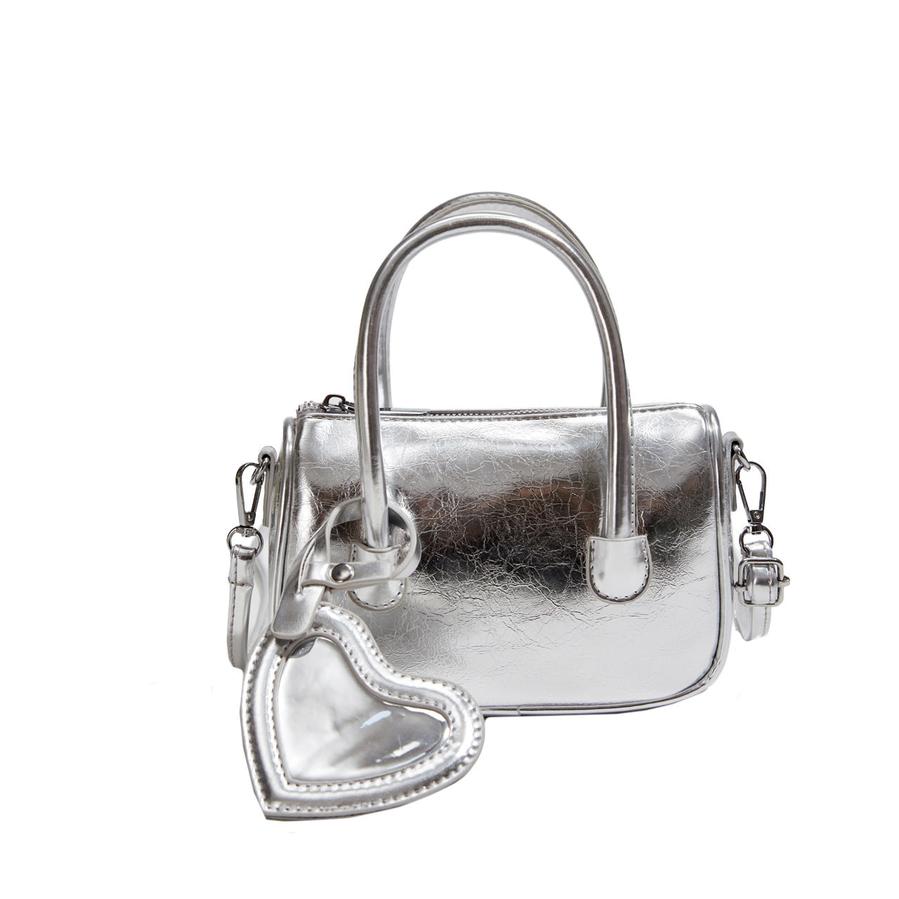 Mini tote handbag silver, women's summer shoulder crossbody bag, versatile love small square bag, mini top handle purse