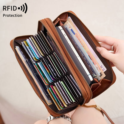 RFID anti-theft brush, women's long wallet, retro cow pattern organ card bag, large capacity clutch bag. -dropshippingabc.com