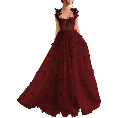 Spaghetti Strap Flower Fairy High-End Gown Banquet Party Elegant Evening Dress