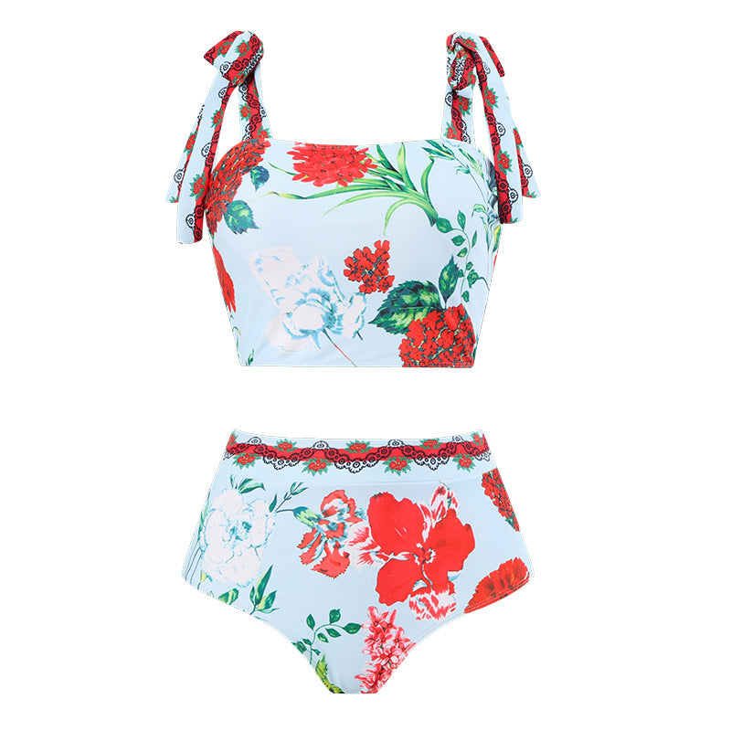 Vintage high waist split three-piece swimsuit women's bikini swimsuit chiffon beach skirt set