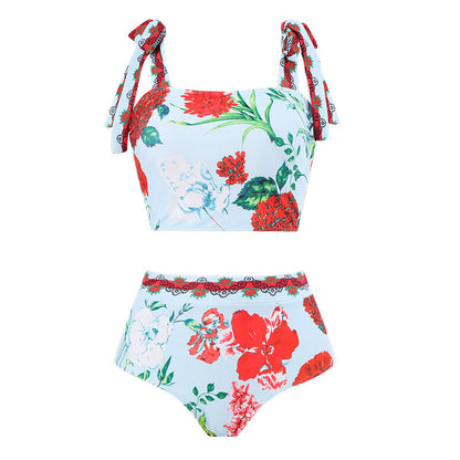 Vintage high waist split three-piece swimsuit women's bikini swimsuit chiffon beach skirt set