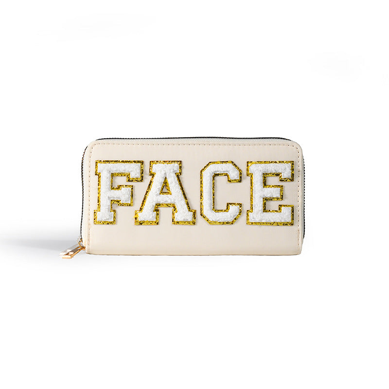 Cartera bordada con el alfabeto para mujer, monedero largo, tarjetero de nailon con cremallera, monedero multifuncional 