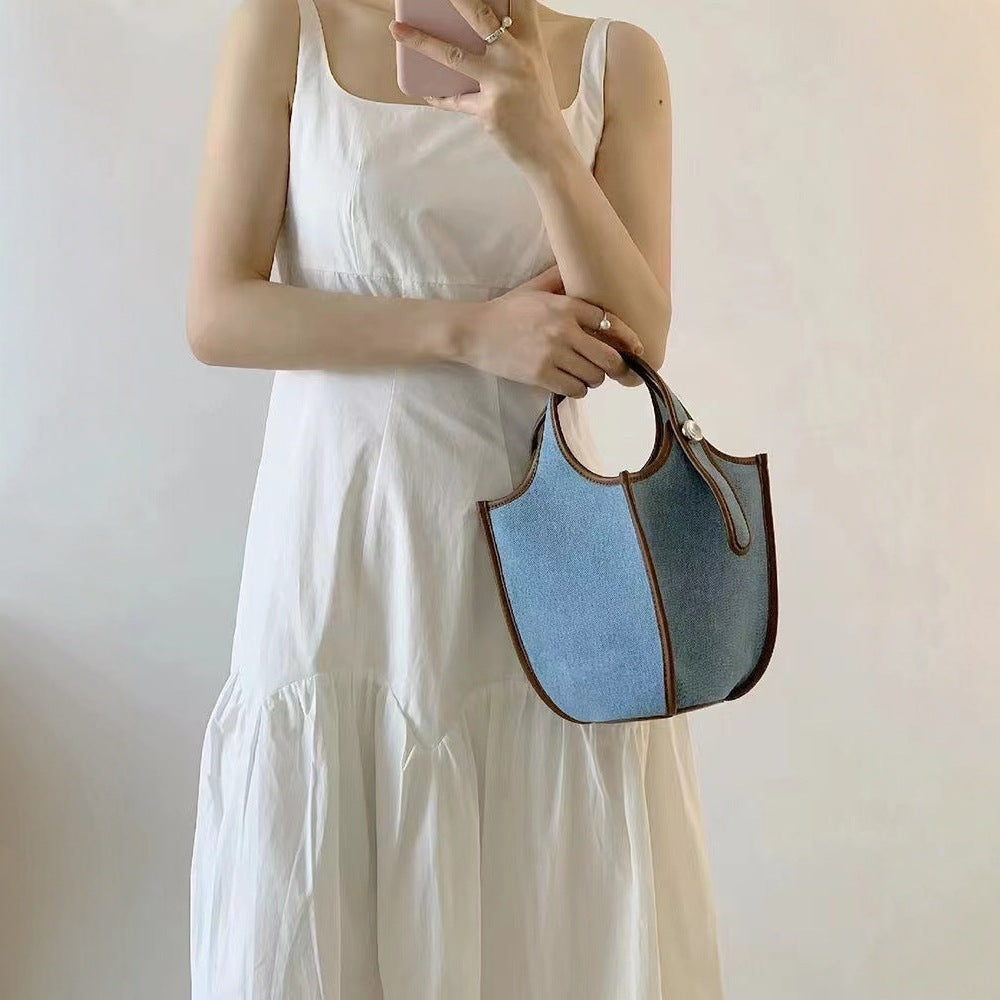 Small top handle purse, women's bag fruit basket bag, denim crossbody bucket vegetable basket bag, women's three-dimensional bag