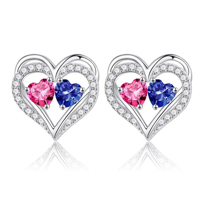 Sterling Silver Birthstone Heart Earrings new