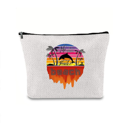 Linen printed cosmetic bag, cosmetic lipstick storage bag, small simple zipper evening clutch bag,