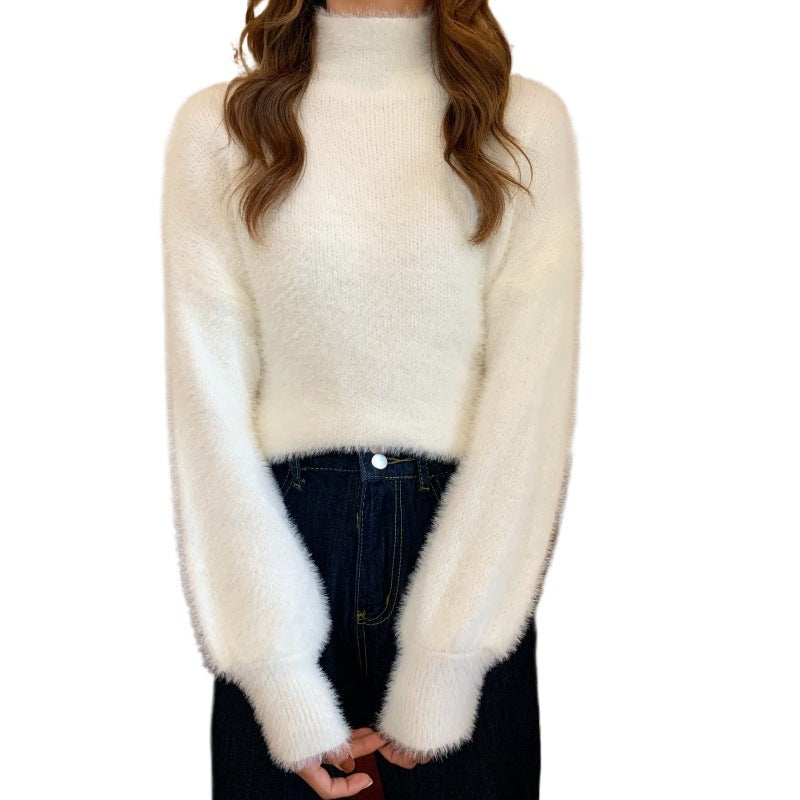 High-Neck Faux Fur Knit Sweater