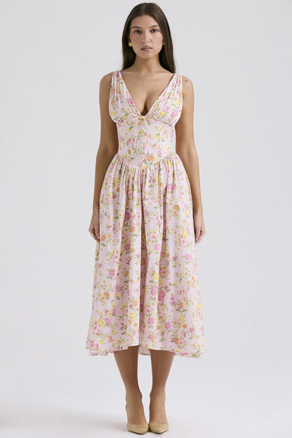 Summer Slim Suspender Long Dress Fashion Printed V-Neck Temperament Dress