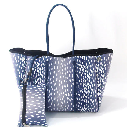 Camo Leopard Black Print Beach Tote – Women’s Neoprene Travel Bag, Diving Fabric Casual Handbag
