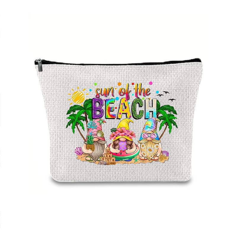 Linen printed cosmetic bag, cosmetic lipstick storage bag, small simple zipper evening clutch bag,