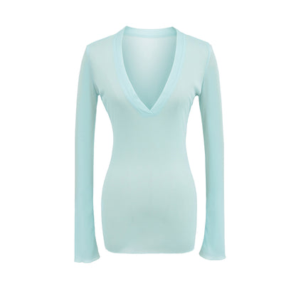Deep V Neck Sheer T-Shirt