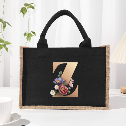 Bolsa de tela de algodón y lino, bolsa de tela con letras estampadas, bolso ligero portátil, bolsa de regalo para compras 