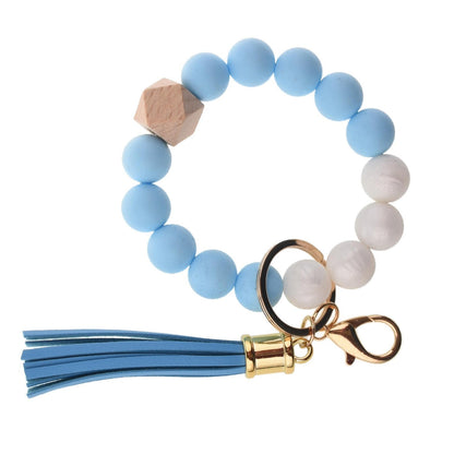 Llavero con borla de PU y cuentas de silicona para bolso, pulsera, llavero de coche, para mujeres y niñas 