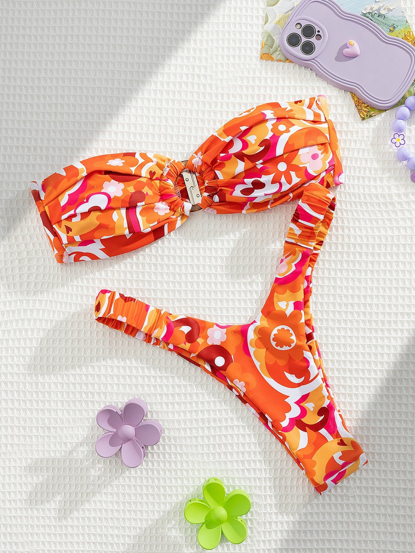 Tube Top Pumping Pleated Bikini Female Sexy Halter High Waist Thickened Split Swimsuit Swim Mod Ditsy Bandeau Bikini Swimsuit -dropshippingabc.com