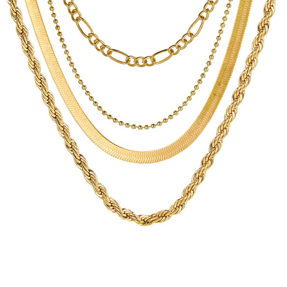 5-in-1 Layered Gold Necklace Set - Tarnish-Free 14k Gold Plated Chunky Chain Stack for Women -dropshippingabc.com