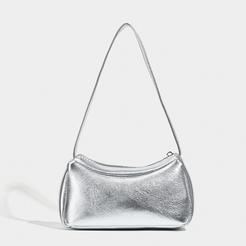 Bolso bandolera pequeño plateado, diseño de bolso de hombro, bolso de mano hobo versátil para mujer, ideal para el verano. 