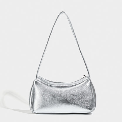 Bolso bandolera pequeño plateado, diseño de bolso de hombro, bolso de mano hobo versátil para mujer, ideal para el verano. 