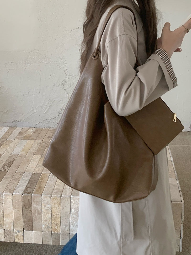 Bolso hobo informal y versátil para mujer, bolso Pitot suave de gran capacidad, bolso de hombro 2 en 1 para estudiantes. 