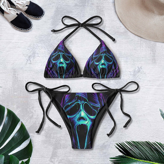 Bikini printed strap swimsuit set backless split swimsuit