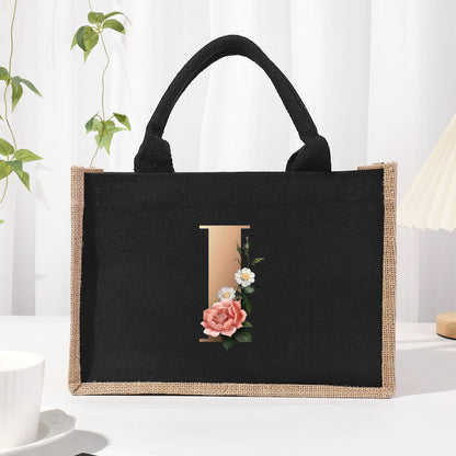 Bolsa de tela de algodón y lino, bolsa de tela con letras estampadas, bolso ligero portátil, bolsa de regalo para compras 