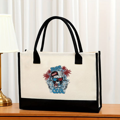 Bolsa de lona, ​​bolsa de lona estampada de gran capacidad para mujer, bolsa de compras portátil, impermeable y a la moda 