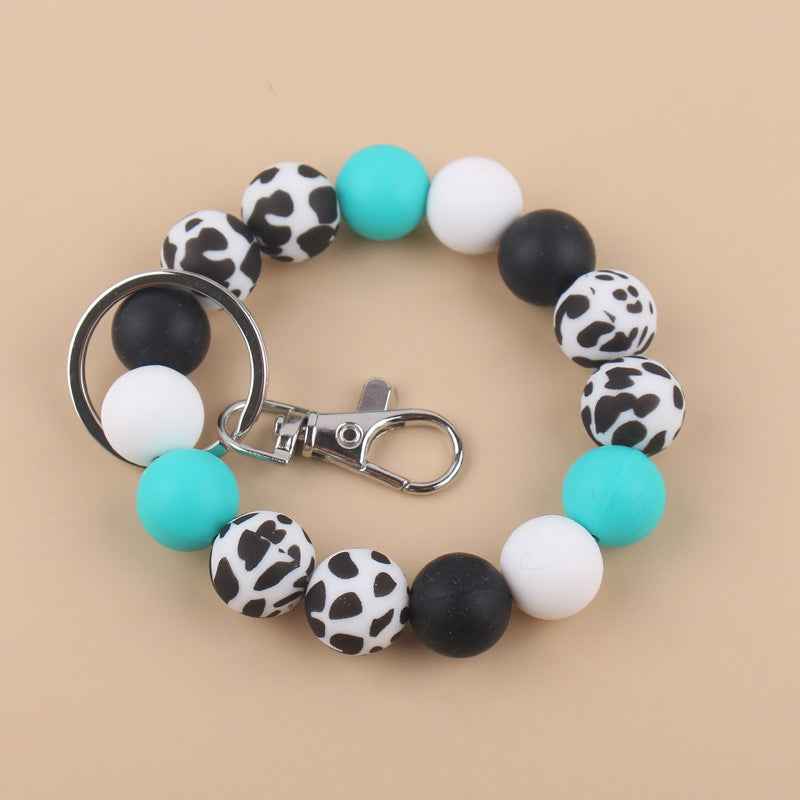 Silicone Beads Cow Sunflower Keychain Accessories, Creative Pendant Bracelet Bracelet Keyring Female