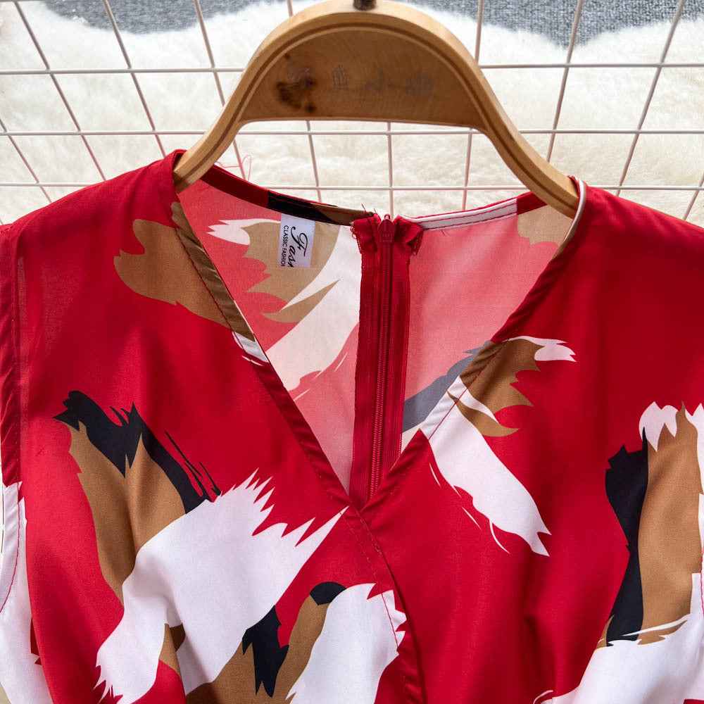 V-Neck High Waist Floral Print Wide Leg Jumpsuit - Loose Fit Women's Romper with Belt