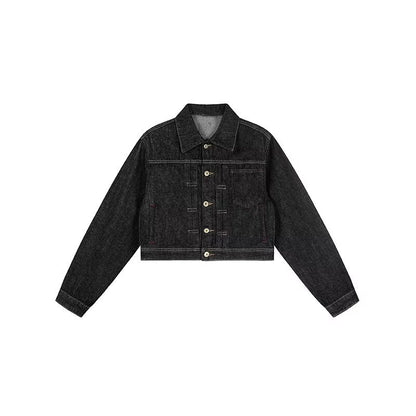 Designer Distressed Denim Set, Cropped Jacket & Baggy Jeans, Retro Hip-Hop Outfit for Women