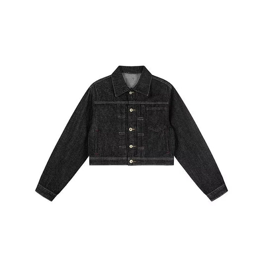 Designer Distressed Denim Set, Cropped Jacket & Baggy Jeans, Retro Hip-Hop Outfit for Women