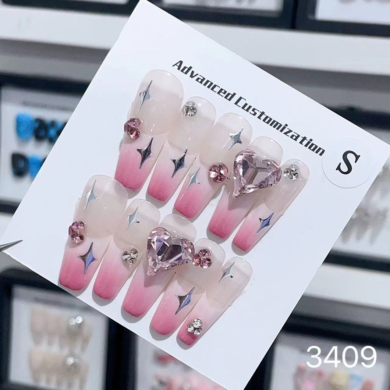 1025- Uñas postizas hechas a mano, de presión, removibles