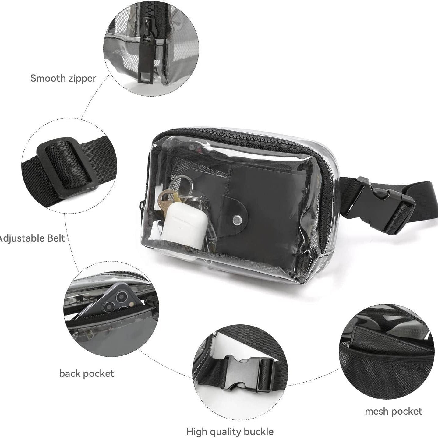 Riñonera impermeable – Bolso bandolera pequeño transparente con correa ajustable, ideal para festivales, senderismo, conciertos y viajes; apta para estadios. 