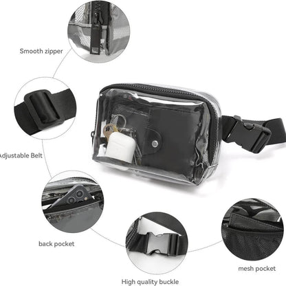 Riñonera impermeable – Bolso bandolera pequeño transparente con correa ajustable, ideal para festivales, senderismo, conciertos y viajes; apta para estadios. 