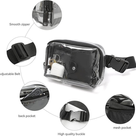 Riñonera impermeable – Bolso bandolera pequeño transparente con correa ajustable, ideal para festivales, senderismo, conciertos y viajes; apta para estadios. 