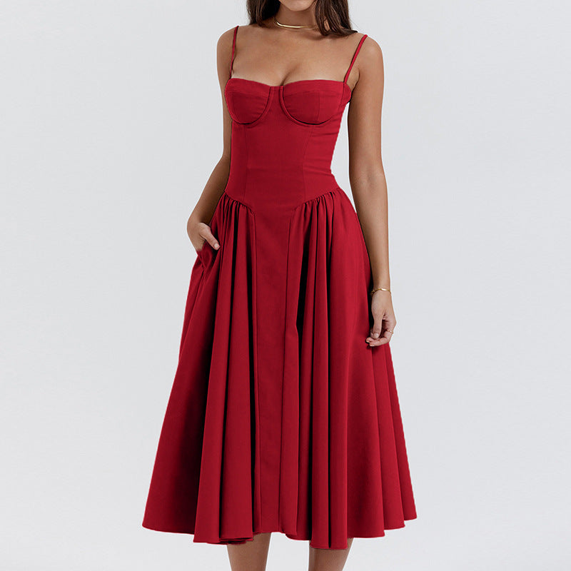 Women's French Elegant Retro Style Dopamine Wear Suspender Dress Women