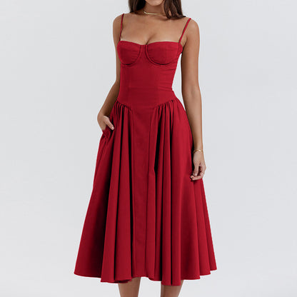 Women's French Elegant Retro Style Dopamine Wear Suspender Dress Women