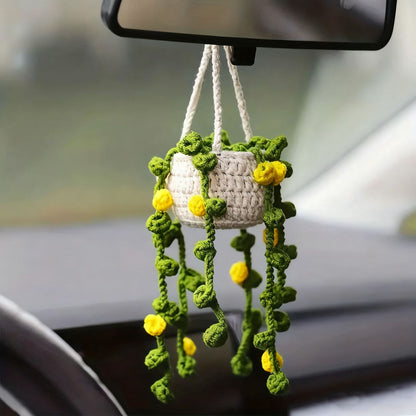 Colgante de planta de coche Decoración de coche Colgante de espejo retrovisor Lana creativa en el coche