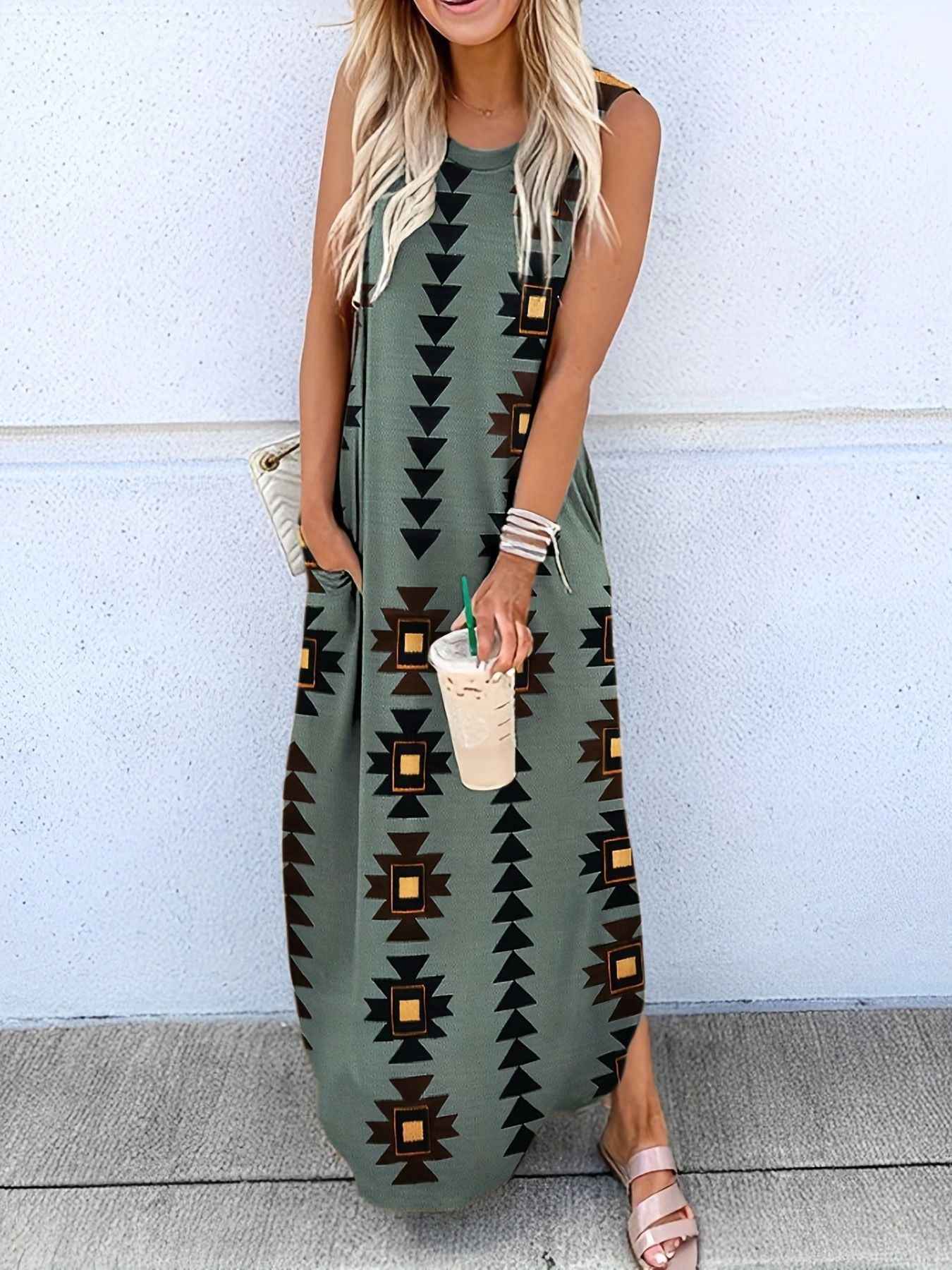Dress Summer Dress Wide Shoulder Long Dress Fashion Slim Fit Long Dress Print Heart Patterned Long Casual Dress