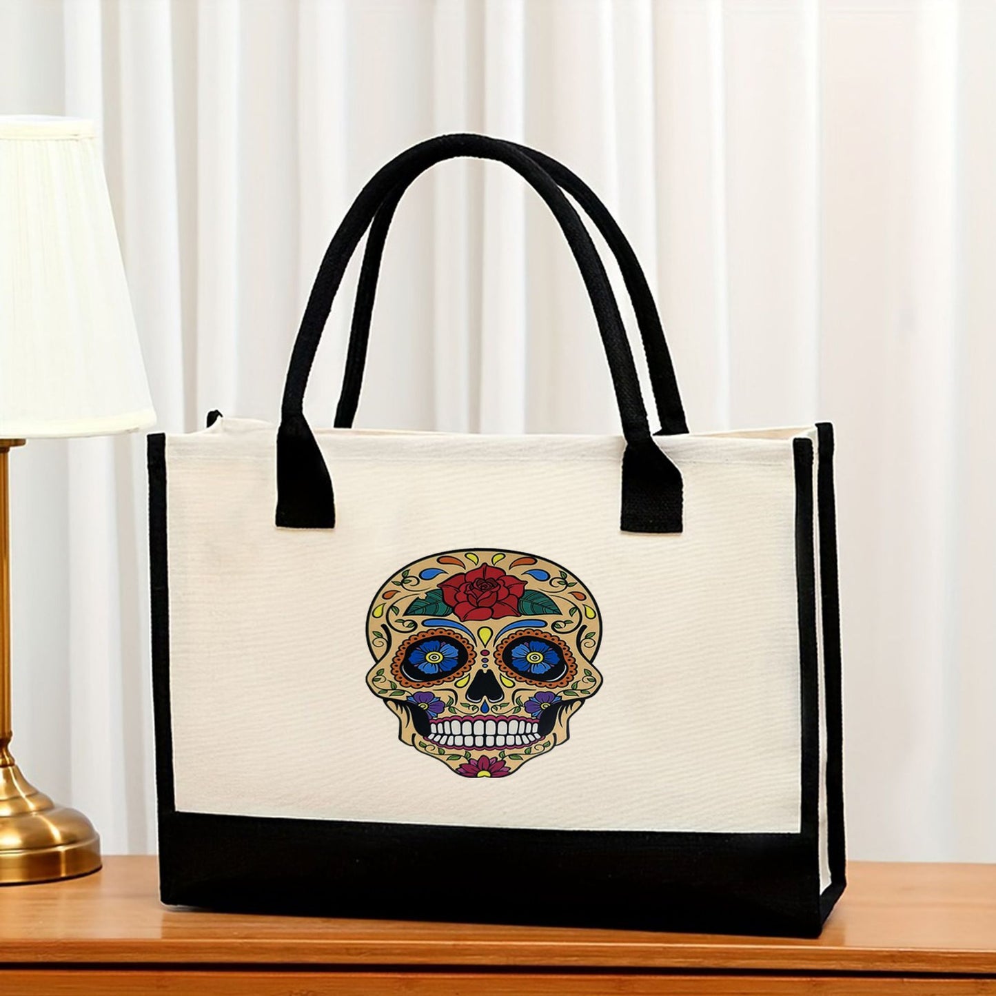 Bolsa de lona, ​​bolsa de lona estampada de gran capacidad para mujer, bolsa de compras portátil, impermeable y a la moda 