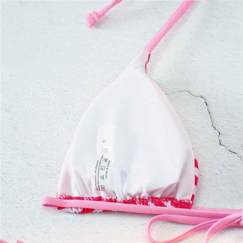 Love Wave Print Neck Buckle Halter Sexy High Waist Split Bikini Swimsuit Striped Halter Backless Bikini Beach Swimwear