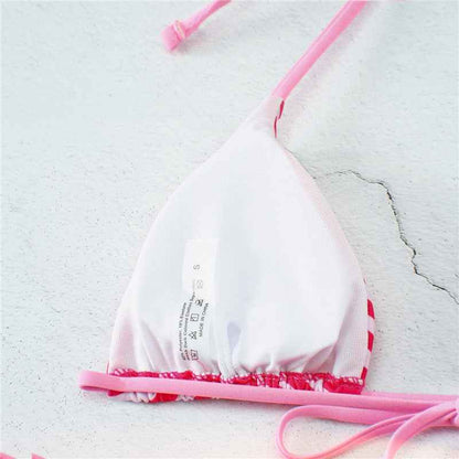 Love Wave Print Neck Buckle Halter Sexy High Waist Split Bikini Swimsuit Striped Halter Backless Bikini Beach Swimwear