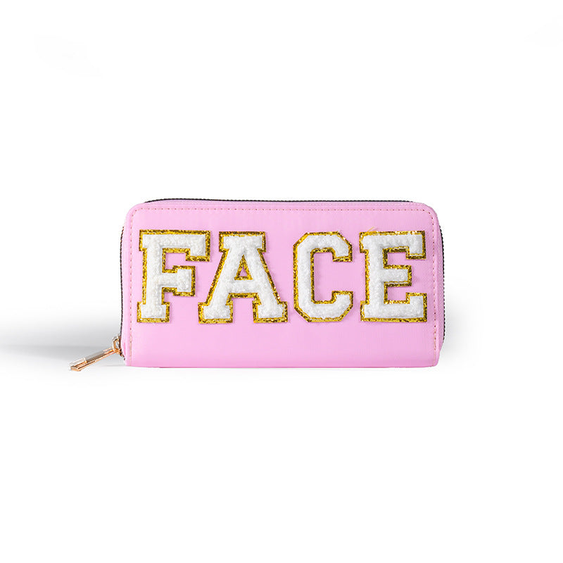 Cartera bordada con el alfabeto para mujer, monedero largo, tarjetero de nailon con cremallera, monedero multifuncional 