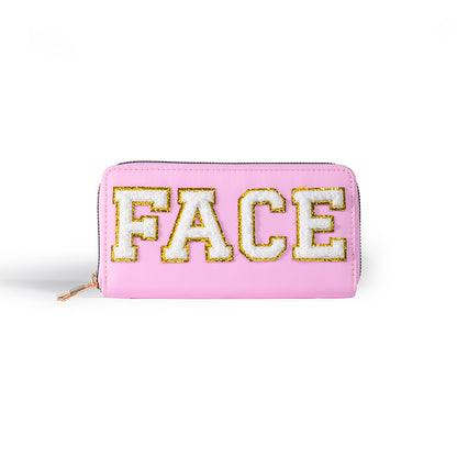 Cartera bordada con el alfabeto para mujer, monedero largo, tarjetero de nailon con cremallera, monedero multifuncional 