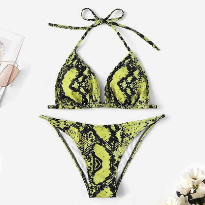 Bikini printed strap swimsuit set backless split swimsuit