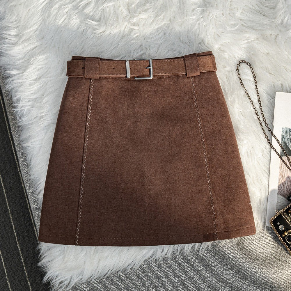 Brown Suede A-Line Mini Skirt