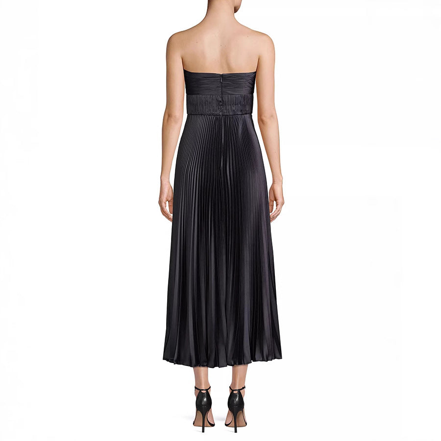 Vestido tubo plisado de satén